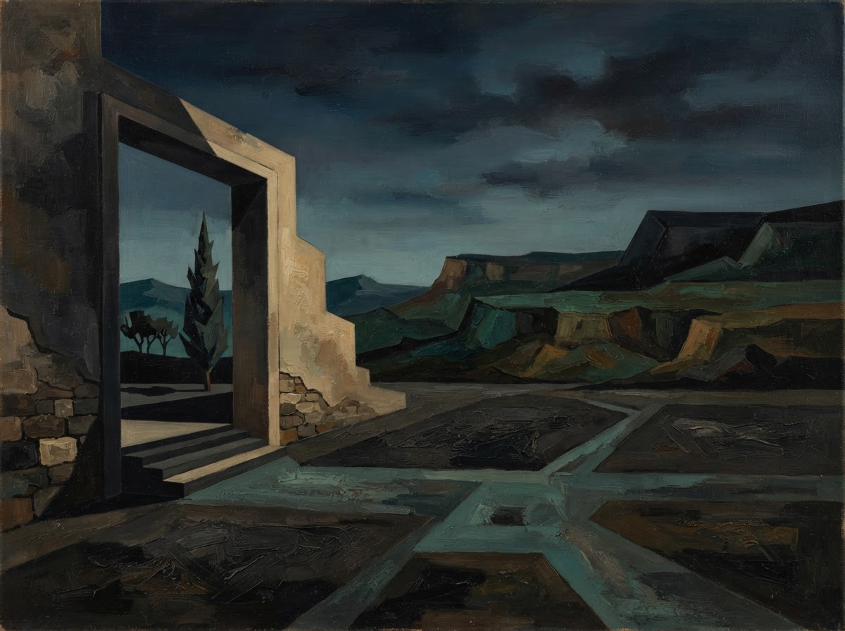 Untitled threshold study — dark modernist landscape painting